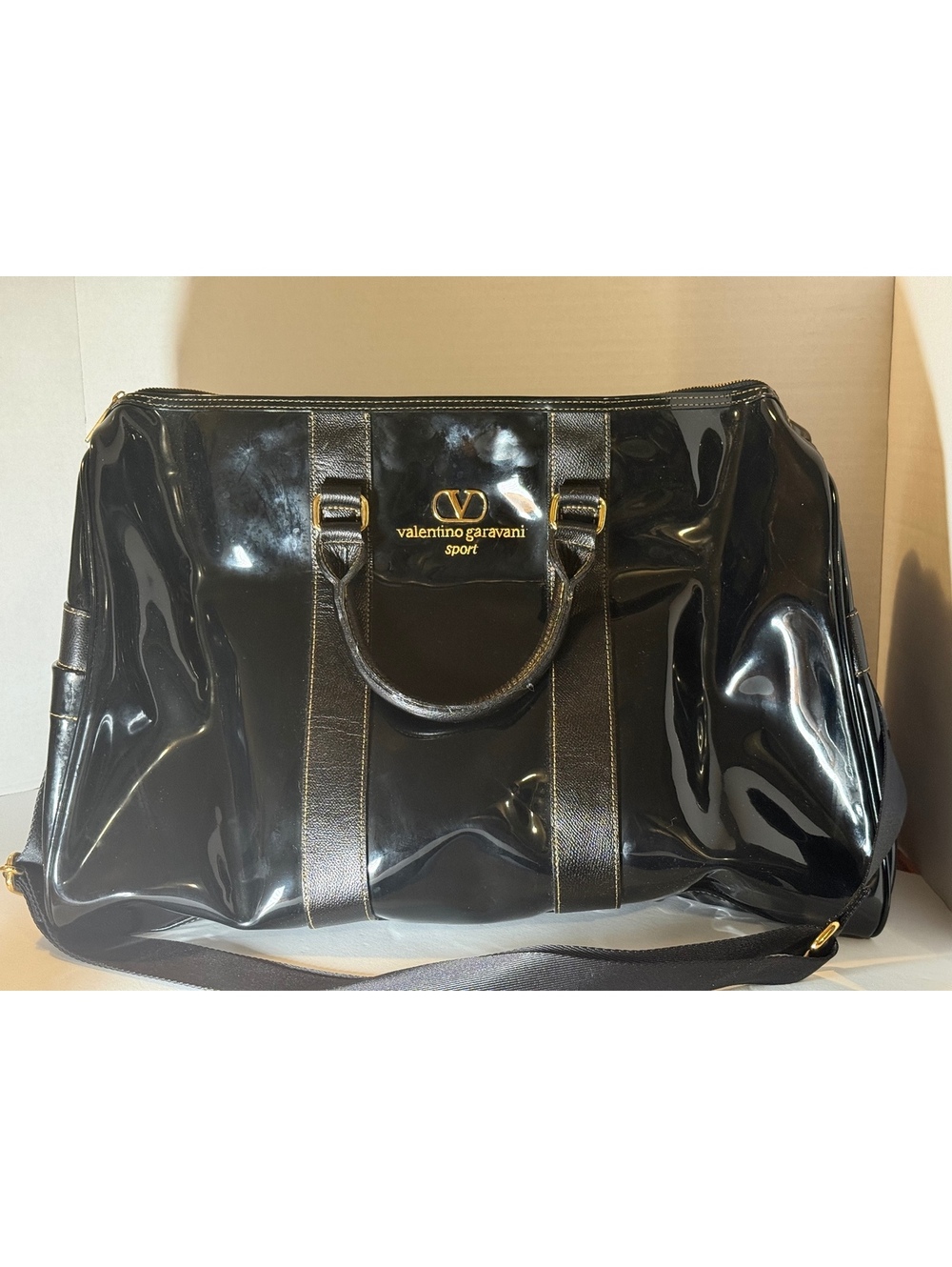 Valentino Garavani Sport black patent duffel bag